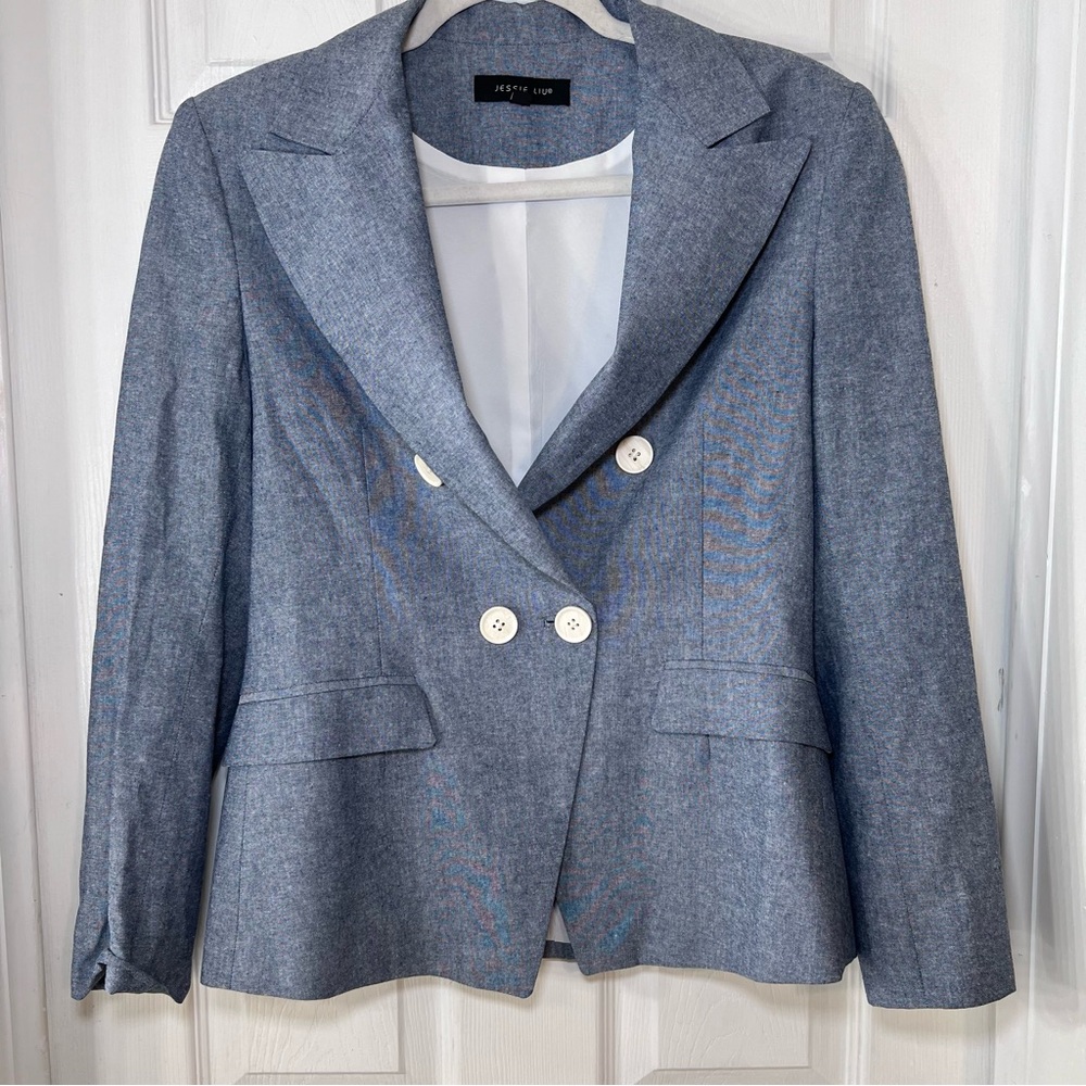 Jessie Liu Women's Double-Breasted Light Blue Blazer Size 8